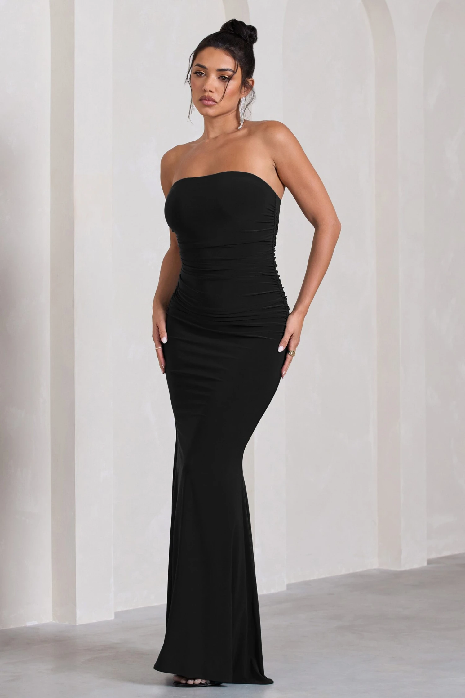 Wren | Black Ruched Bandeau Maxi Dress 3 Wren | Black Ruched Bandeau Maxi Dress