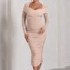 Between The Lines | Nude Ruched Mesh Long-Sleeved Bodycon Midi Dress -Sangyong Store WB CL130077059 BetweenTheLinesNudeRuchedMeshLong SleevedBodyconMidiDress0