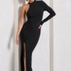 Alina | Black Ruched High-Neck Asymmetric Split Maxi Dress -Sangyong Store WB CL132000002 AlinaBlackRuchedHigh NeckAsymmetricSplitMaxiDress3