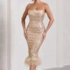 Cherie | Champagne Sequin Corset Midi Dress With Feather Trim 2 Cherie | Champagne Sequin Corset Midi Dress With Feather Trim -Sangyong Store WB CL132017059 CherieChampagneSequinCorsetMidiDressWithFeatherTrim0