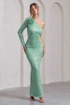 Love Language | Mint Green Sequin Asymmetric Maxi Dress With Corsage -Sangyong Store WB CL132023003 LoveLanguageMintGreenSequinAsymmetricMaxiDressWithCorsage6 c40ac68f de80 4af7 a393 0318338ccb69
