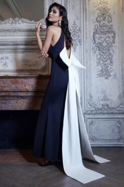 Bestow | Black Open-Back Maxi Dress With Oversized White Bow -Sangyong Store WB CL132029002 HERO