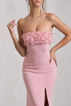 Allegra | Pink Bandeau Split Fishtail Maxi Dress With Flowers -Sangyong Store WB CL132045112 AllegraPinkBandeauSplitFishtailMaxiDressWithFlowers6