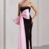 Best Wishes | Black Velvet Bandeau Split Maxi Dress With Oversized Pink Bow -Sangyong Store WB CL132047002 BestWishesBlackVelvetBandeauSplitMaxiDressWithOversizedPinkBow3