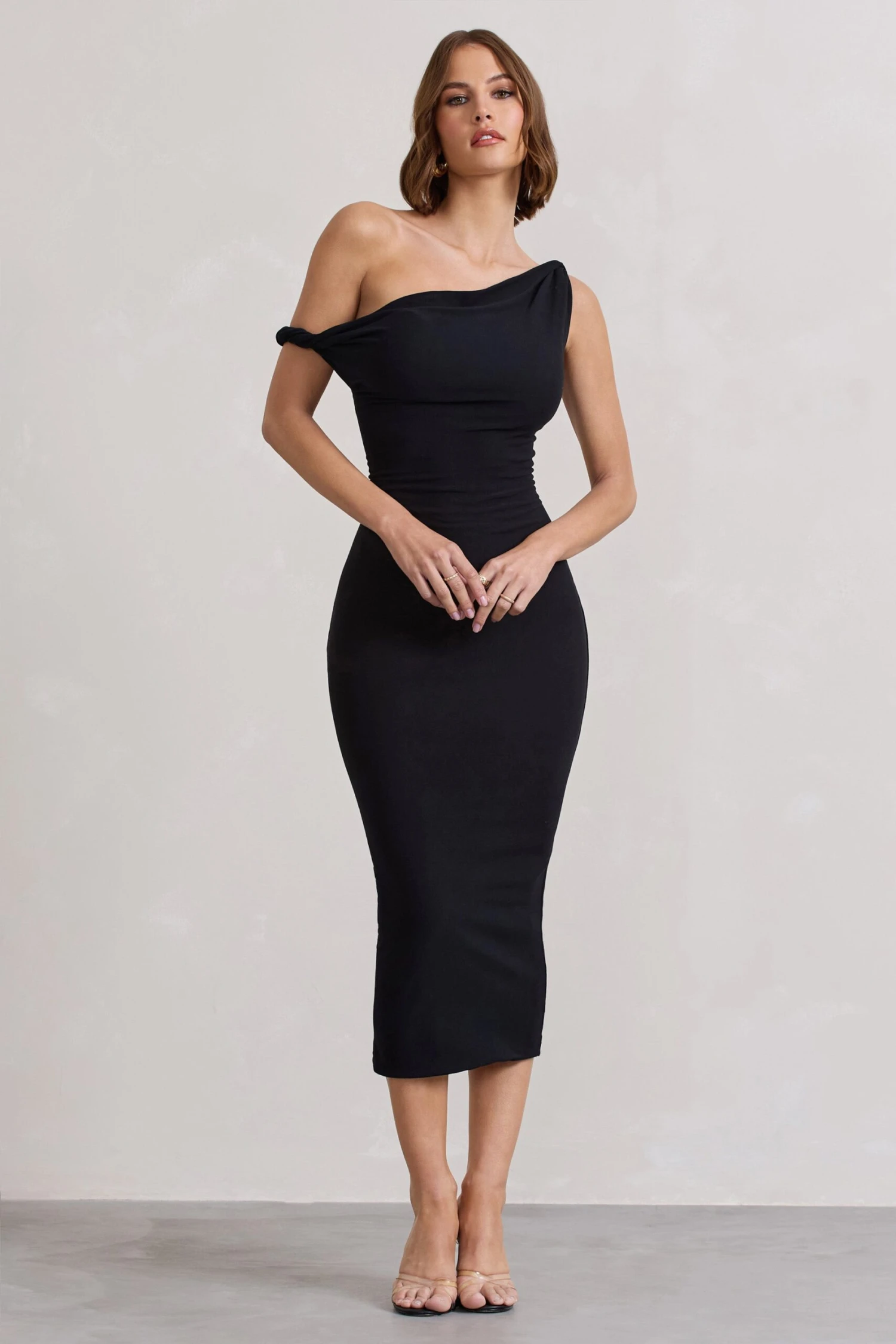 Salome | Black Twisted Asymmetric Midi Dress 7 Salome | Black Twisted Asymmetric Midi Dress - Image 5