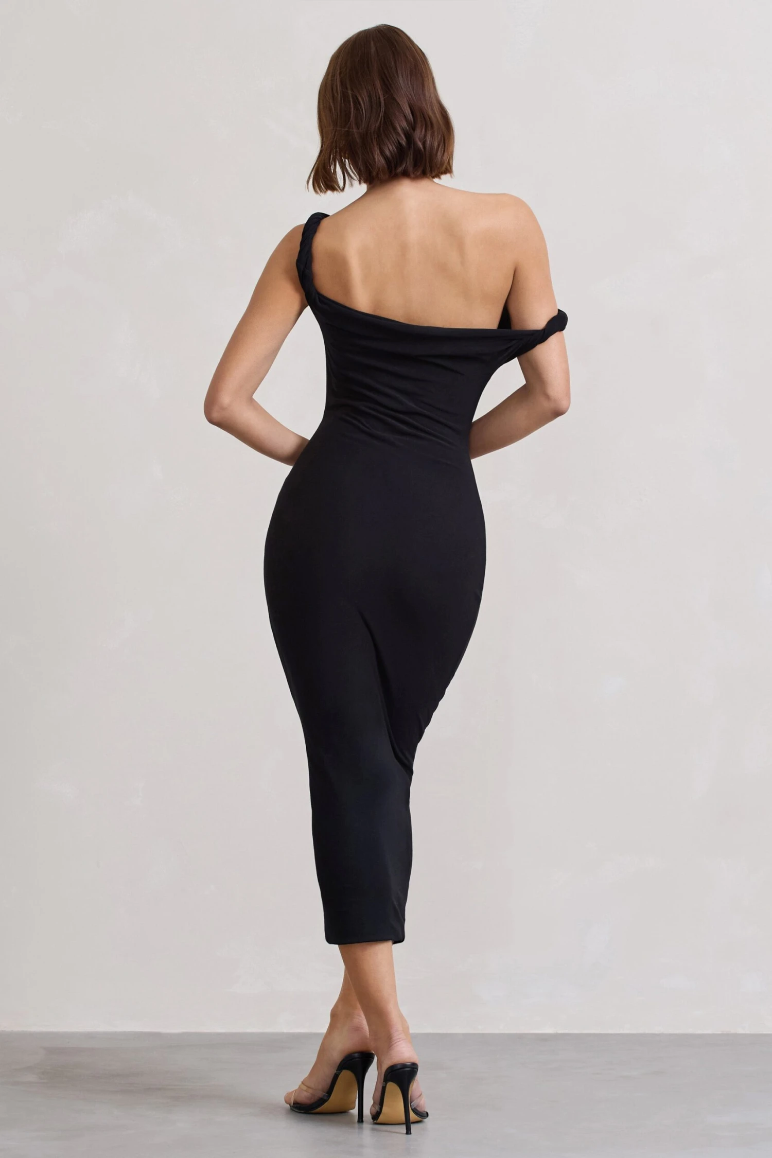 Salome | Black Twisted Asymmetric Midi Dress 4 Salome | Black Twisted Asymmetric Midi Dress - Image 2