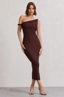 Salome | Chocolate Brown Twisted Asymmetric Midi Dress 13 Salome | Chocolate Brown Twisted Asymmetric Midi Dress -Sangyong Store WB CL132261171 SalomeChocolateBrownTwistedAsymmetricMidiDress0