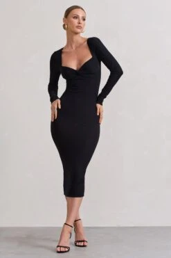 Sammy | Black Bodycon Sweetheart Midi Dress -Sangyong Store WB CL132263002 SammyBlackBodyconSweetheartMidiDress0