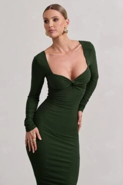 Sammy | Dark Green Bodycon Sweetheart Midi Dress -Sangyong Store WB CL132263102 SammyDarkGreenBodyconSweetheartMidiDress4