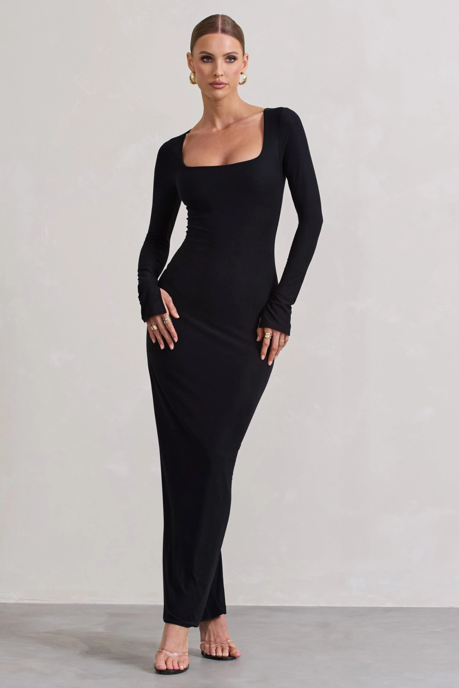 Viva | Black Square-Neck Long-Sleeve Maxi Dress 3 Viva | Black Square-Neck Long-Sleeve Maxi Dress