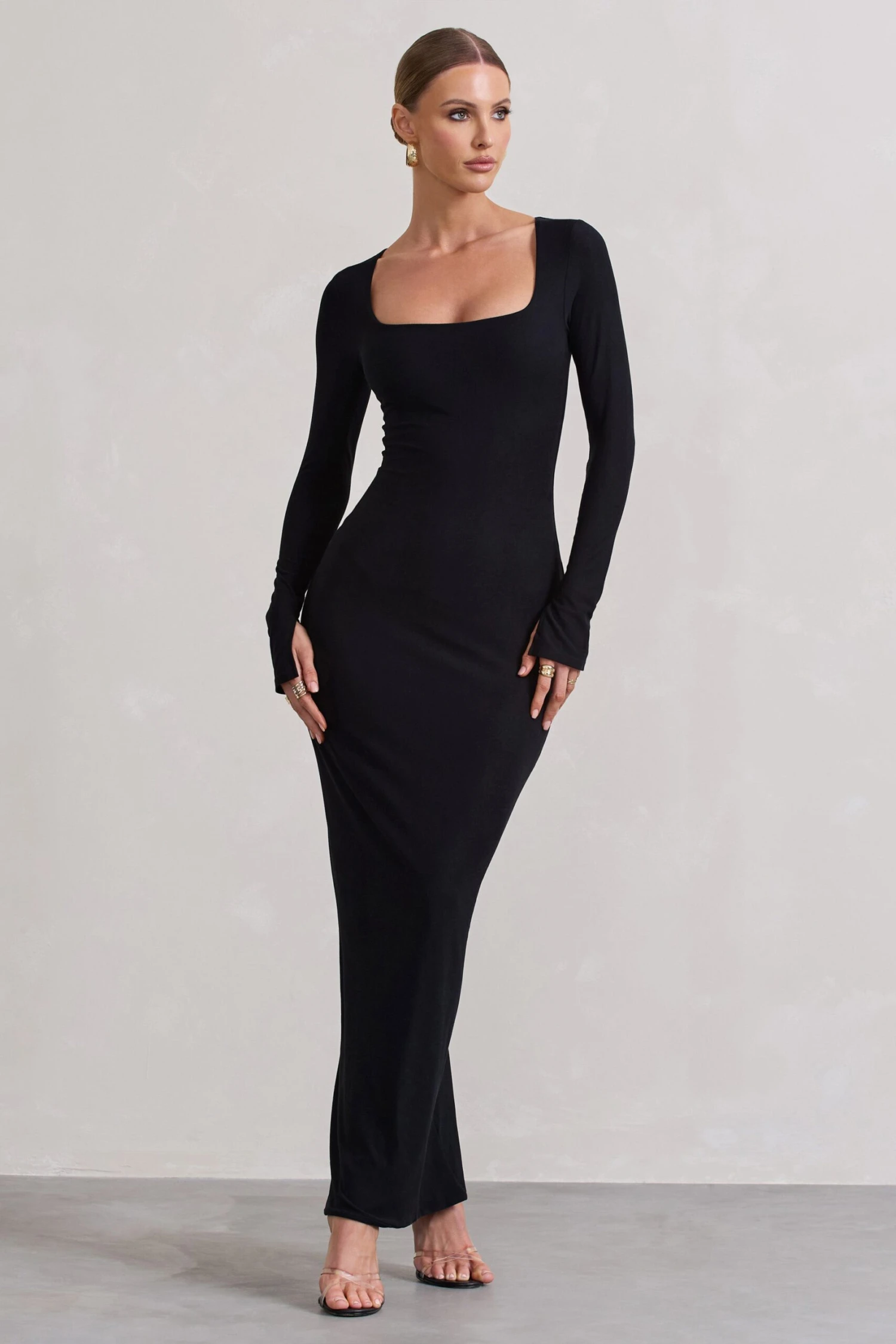 Viva | Black Square-Neck Long-Sleeve Maxi Dress 6 Viva | Black Square-Neck Long-Sleeve Maxi Dress - Image 4