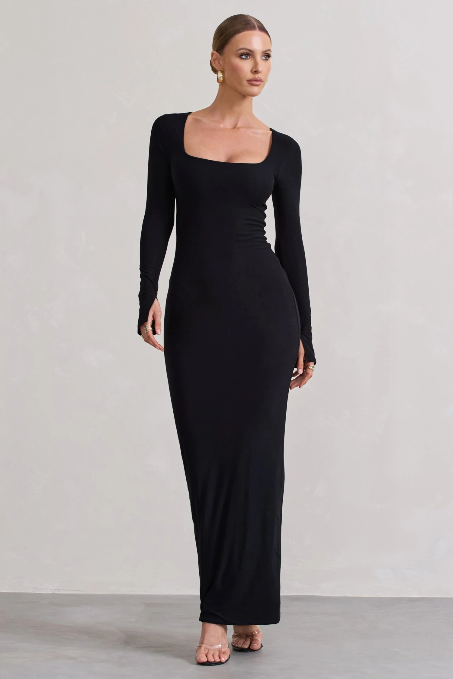 Viva | Black Square-Neck Long-Sleeve Maxi Dress 7 Viva | Black Square-Neck Long-Sleeve Maxi Dress - Image 5