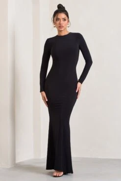 Donna | Black Long-Sleeved Open-Back Maxi Dress -Sangyong Store WB CL133018002 DonnaBlackLong SleevedOpen BackMaxiDress0