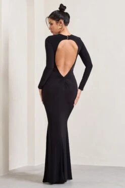 Donna | Black Long-Sleeved Open-Back Maxi Dress -Sangyong Store WB CL133018002 DonnaBlackLong SleevedOpen BackMaxiDress5