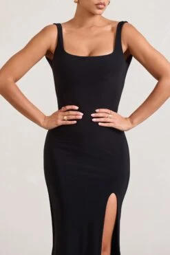 Elle | Black Square-Neck Open-Back Split Maxi Dress 9 Elle | Black Square-Neck Open-Back Split Maxi Dress -Sangyong Store WB CL133020002 ElleBlackSquare NeckOpen BackSplitMaxiDress3