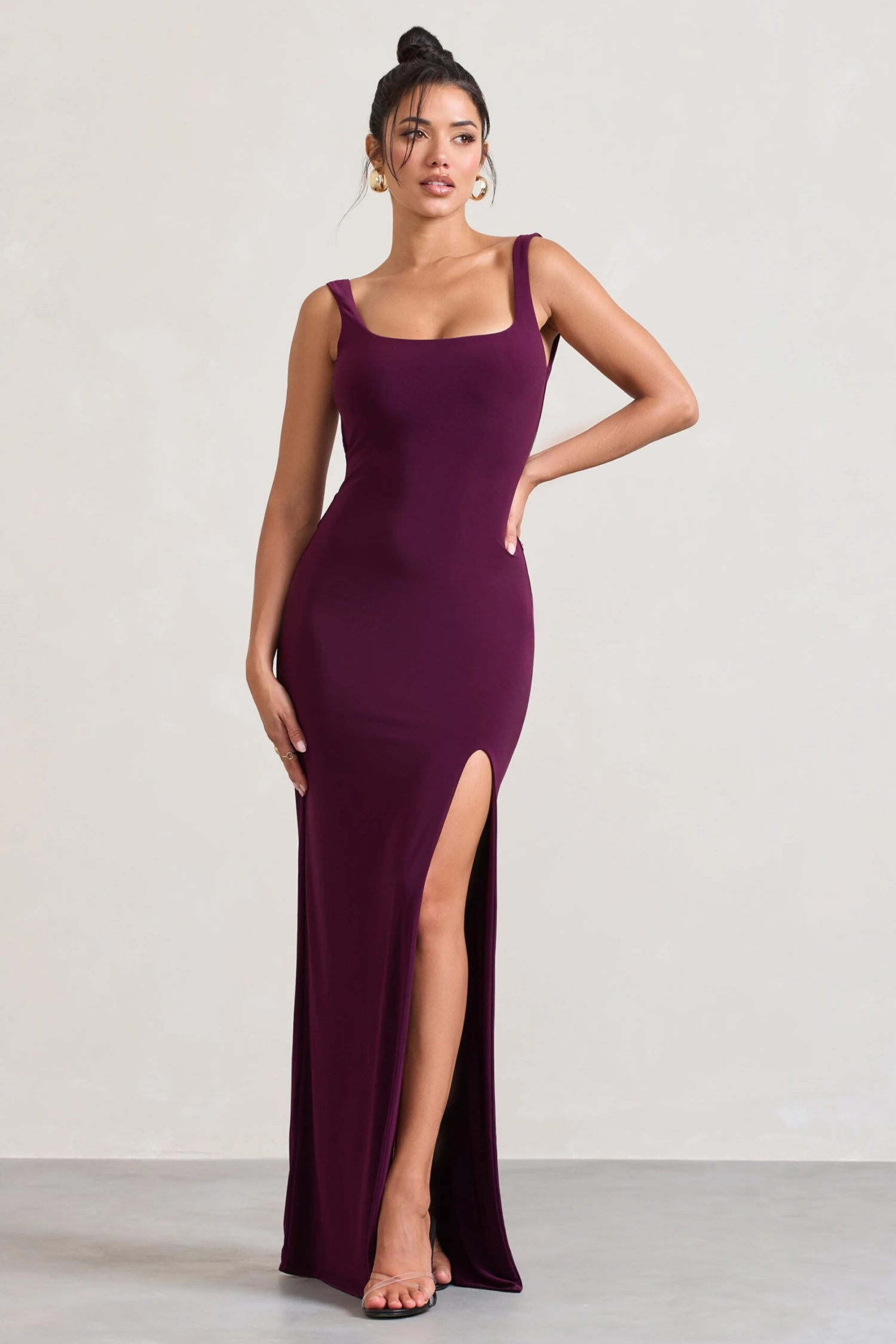 Elle | Plum Square-Neck Open-Back Split Maxi Dress 4 Elle | Plum Square-Neck Open-Back Split Maxi Dress - Image 2