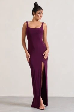 Elle | Plum Square-Neck Open-Back Split Maxi Dress 9 Elle | Plum Square-Neck Open-Back Split Maxi Dress -Sangyong Store WB CL133020164 EllePlumSquare NeckOpen BackSplitMaxiDress3