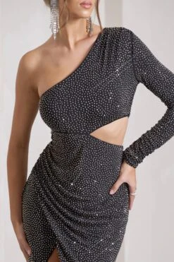 Reflection | Black Embellished Cut-Out Asymmetric Split Maxi Dress -Sangyong Store WB CL133025002 ReflectionBlackEmbellishedCut OutAsymmetricSplitMaxiDress11 64c41590 8a10 4b6d a673 2b3c2d591794