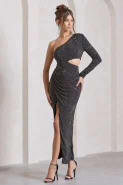 Reflection | Black Embellished Cut-Out Asymmetric Split Maxi Dress -Sangyong Store WB CL133025002 ReflectionBlackEmbellishedCut OutAsymmetricSplitMaxiDress9 68db7a53 8be0 4d75 a98e 60f8a392ab9c