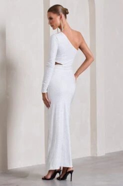 Reflection | White Embellished Cut-Out Asymmetric Split Maxi Dress -Sangyong Store WB CL133025013 ReflectionSilverEmbellishedCut OutAsymmetricSplitMaxiDress10