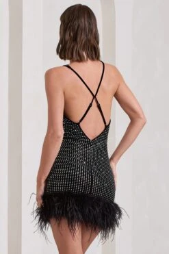 Mirror Me | Black Velvet Embellished Cowl-Neck Mini Dress With Feather Trim -Sangyong Store WB CL133034002 MirrorMeBlackVelvetEmbellishedCowl NeckMiniDressWithFeatherTrim14 34c1f925 ec1b 4312 8f5a 208cdded60b7