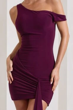 Arielle | Plum Asymmetric Mini Dress With Tie Sash -Sangyong Store WB CL133054101 AriellePlumAsymmetricMiniDressWithTieSash0copy