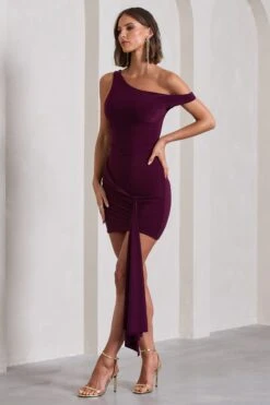 Arielle | Plum Asymmetric Mini Dress With Tie Sash -Sangyong Store WB CL133054101 AriellePlumAsymmetricMiniDressWithTieSash6