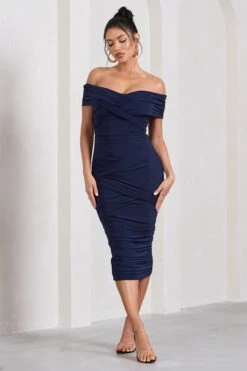 Amanda | Navy Twisted Wrap Bardot Midi Dress 11 Amanda | Navy Twisted Wrap Bardot Midi Dress -Sangyong Store WB CL133099015 AmandaNavyTwistedWrapBardotMidiDress4 e874d119 4e32 4c4e b765 e81fa32289ce