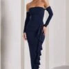Montana | Navy Bardot Ruffle Maxi Dress -Sangyong Store WB CL133102015 MontanaNavyBardotRuffleMaxiDress1 50101769 e9c1 40e6 a18e b57e48c11a09
