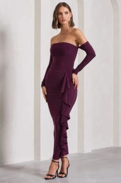 Montana | Plum Bardot Ruffle Maxi Dress -Sangyong Store WB CL133102101 MontanaPlumBardotRuffleMaxiDress3