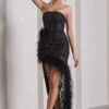Down The Line | Black Sequin Bandeau Split Maxi Dress With Feather Trim 2 Down The Line | Black Sequin Bandeau Split Maxi Dress With Feather Trim -Sangyong Store WB CL133109002 DownTheLine BlackSequinBandeauSplitMaxiDressWithFeatherTrimBLACK4