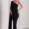 Kamila | Black Asymmetric Open-Back Maxi Dress With Cape Sleeve -Sangyong Store WB CL133113002 KamilaBlackAsymmetricOpen BackMaxiDressWithCapeSleeve1