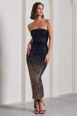 Fade | Navy Gold Ombre Sequin Bandeau Bodycon Maxi Dress -Sangyong Store WB CL133125109 FadeNavyGoldOmbreSequinBandeauBodyconMaxiDress1