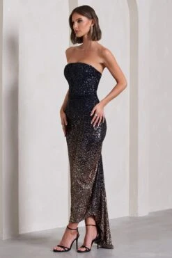 Fade | Navy Gold Ombre Sequin Bandeau Bodycon Maxi Dress -Sangyong Store WB CL133125109 FadeNavyGoldOmbreSequinBandeauBodyconMaxiDress4
