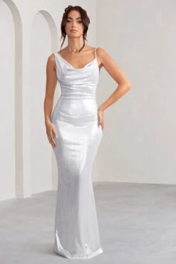 Galaxy Shimmer | Silver Bias Cut Cowl Front Maxi Dress 9 Galaxy Shimmer | Silver Bias Cut Cowl Front Maxi Dress -Sangyong Store WB HR CL124620 GalaxyShimmerSilverBiasCutCowlFrontMaxiDress2