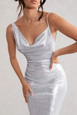 Galaxy Shimmer | Silver Bias Cut Cowl Front Maxi Dress 8 Galaxy Shimmer | Silver Bias Cut Cowl Front Maxi Dress -Sangyong Store WB HR CL124620 GalaxyShimmerSilverBiasCutCowlFrontMaxiDress3