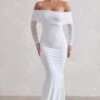 Madeleine | White Fishtail Maxi Dress With Bardot Mesh Long Sleeves -Sangyong Store WB HR CL124634 MadeleineWhiteFishtailMaxiDressWithBardotMeshLongSleeves2 44873c42 ec9e 4060 9757 4d6a515e6113
