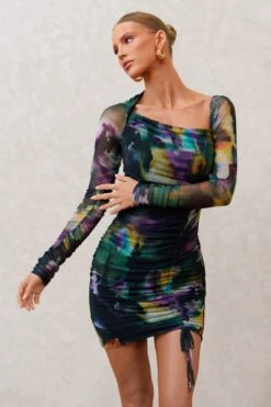 Aphrodite | Watercolour Print Asymmetric Ruched Side Mini Dress -Sangyong Store WB HR CL125499 Aphrodite WatercolourPrintAsymmetricRuchedSideMiniDress1