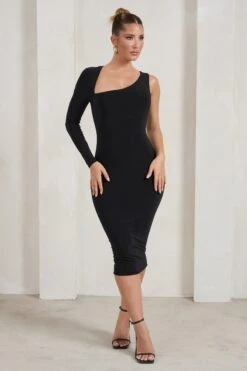 Refine | Black One Shoulder Midi Dress 13 Refine | Black One Shoulder Midi Dress -Sangyong Store WB HR CL125511 RefineBlackOneShoulderMidiDress0 1