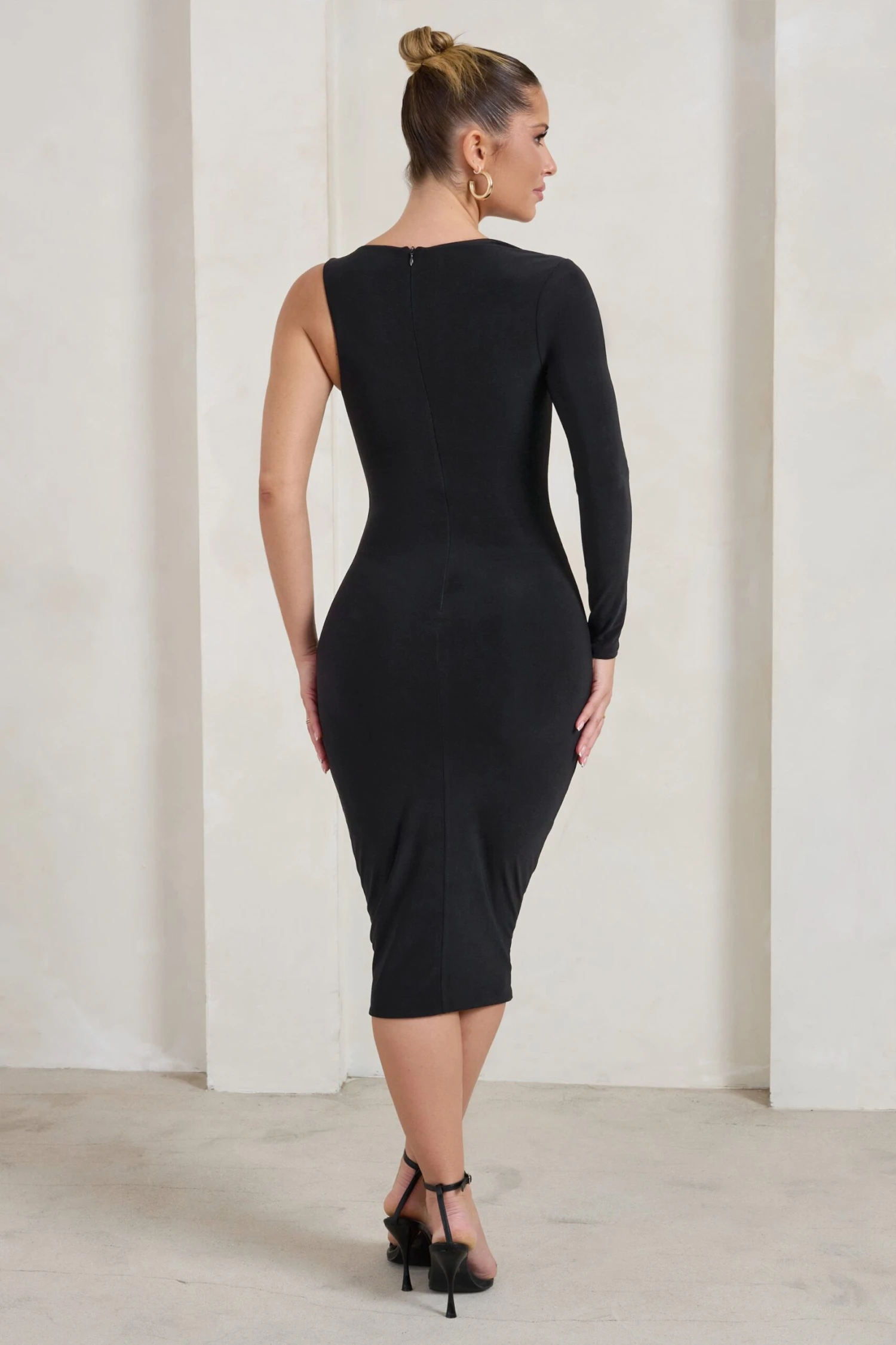 Refine | Black One Shoulder Midi Dress 7 Refine | Black One Shoulder Midi Dress - Image 5