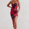 Risk It All | Black & Red Floral Print Cami Cowl Neck Asymmetric Hem Dress -Sangyong Store WB HR CL126039 RiskItAll BlackFloralCamiCowlNeckAsymmetricHemDress0