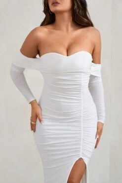 Midnight | White Draped Long Sleeve Maxi Dress -Sangyong Store WB HR CL126209 MidnightWhiteDrapedLongSleeveMaxiDress4