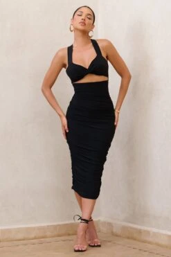 Embody | Black Cut Out Twist Front Ruched Midi Dress -Sangyong Store WB HR CL126226 EmbodyBlackCutOutTwistFrontRuchedMidiDress1