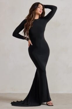 One Step Ahead | Black Long Sleeve Backless Fishtail Maxi Dress -Sangyong Store WB HR CL126332 OneStepAheadBlackLongSleeveBacklessFishtailMaxiDress3 7011a2df 506c 4688 b3a0 ee406315a918