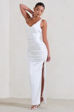 Belonging | White Ruched Cowl Maxi Dress -Sangyong Store WB HR CL126539 Belonging WhiteRuchedCowlMaxiDress1 fa14bcec 6c96 4c89 9290 d51ebf6493bc