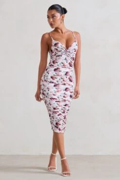 Desired | White Floral Ruched Strappy Midi Dress 9 Desired | White Floral Ruched Strappy Midi Dress -Sangyong Store WB HR CL126642 Desired WhiteFloralRuchedStrappyMidiDress3