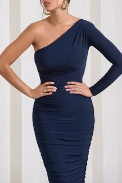 In The Shadows | Navy One Sleeve Midi Dress With Ruching -Sangyong Store WB HR CL126671015 InTheShadowsNavyOneSleeveMidiDressWithRuching6