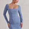 Muse | Cornflower Blue Long Sleeve Square Neck Ruched Mini Dress -Sangyong Store WB HR CL126709 Muse CornflowerBlueLongSleeveSquareNeckRuchedMiniDressCornflowerBlue0 2