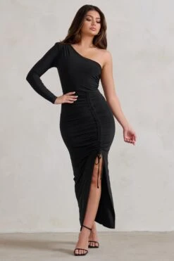 Mystical | Black One Shoulder Maxi Dress With Side Split 10 Mystical | Black One Shoulder Maxi Dress With Side Split -Sangyong Store WB HR CL126725 MysticalBlackOneShoulderMaxiDressWithSideSplit3