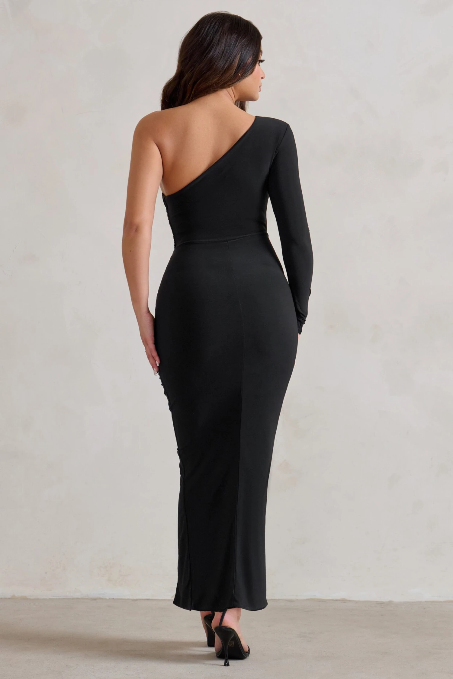 Mystical | Black One Shoulder Maxi Dress With Side Split 4 Mystical | Black One Shoulder Maxi Dress With Side Split - Image 2